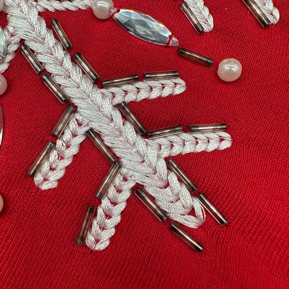 Quacker Factory Red Snowflake Zip Up Hoodie Jacket XL Christmas Embellished - Picture 8 of 9